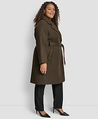 Dkny Plus Belted Notch Collar Coat