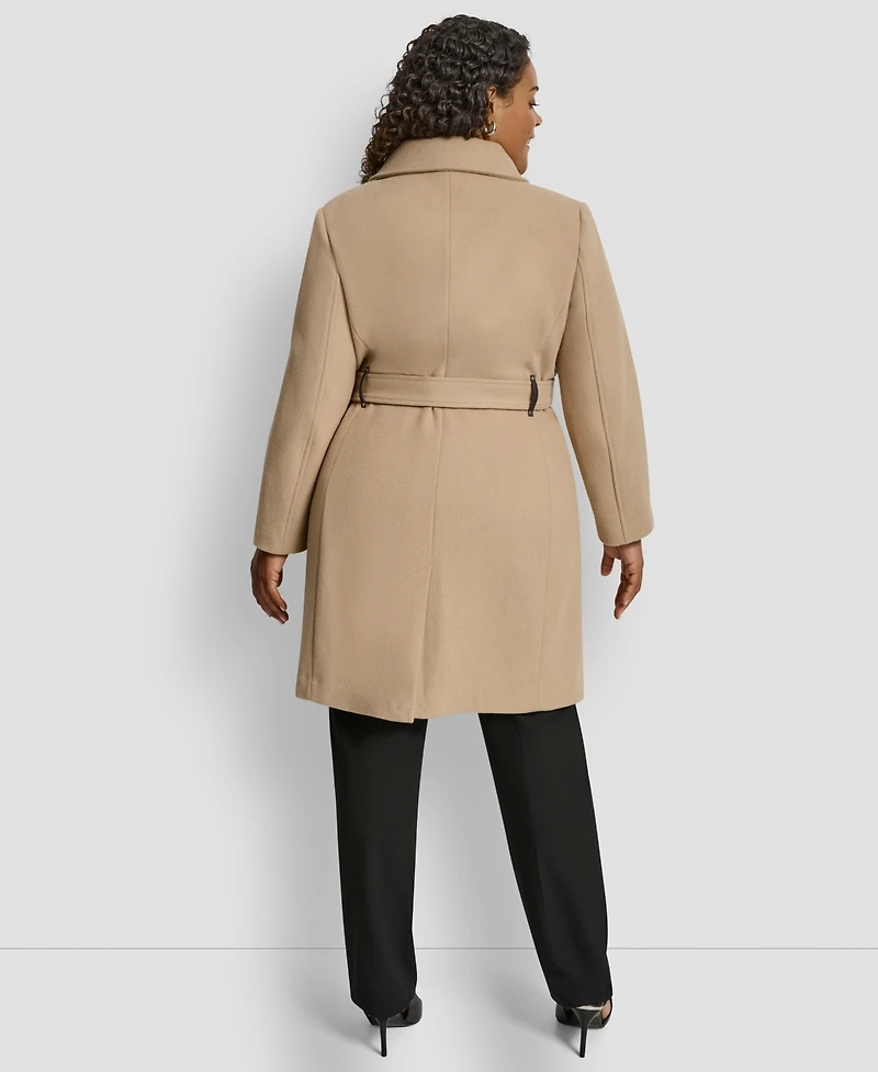 Dkny Plus Belted Zip-Up Wool Coat