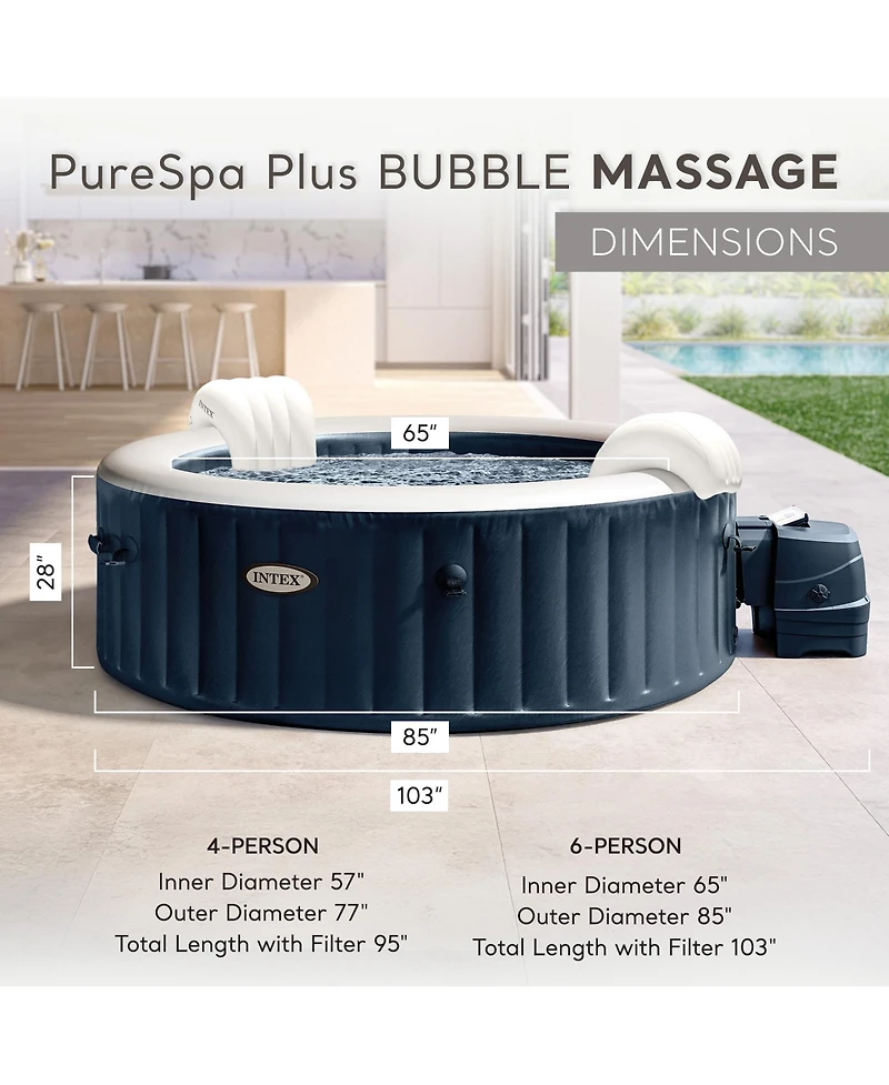 Intex PureSpa Plus 6 Person Inflatable Round Hot Tub Set with 170 AirJets, Blue