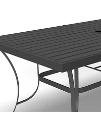 Four Seasons Courtyard Palermo Slat Top Table with Frame and Umbrella Hole, Gray