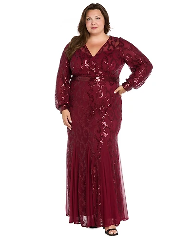 R & M Richards Plus Surplice Sequined Gown