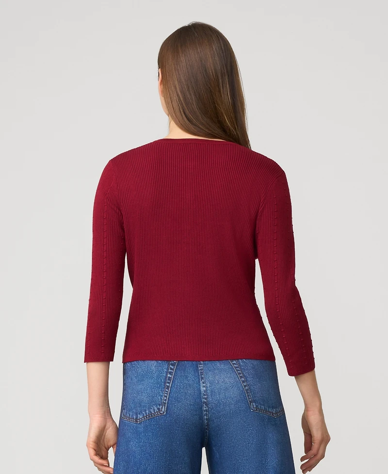 Cable & Gauge Women's Textured Rib Crewneck Cardigan
