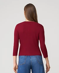 Cable & Gauge Women's Textured Rib Crewneck Cardigan