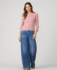 Cable & Gauge Women's Textured Rib Crewneck Cardigan