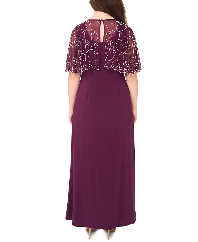 Msk Petite Round Neck Beaded Cape Maxi Dress