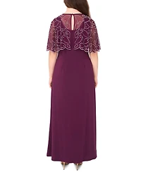 Msk Petite Round Neck Beaded Cape Maxi Dress