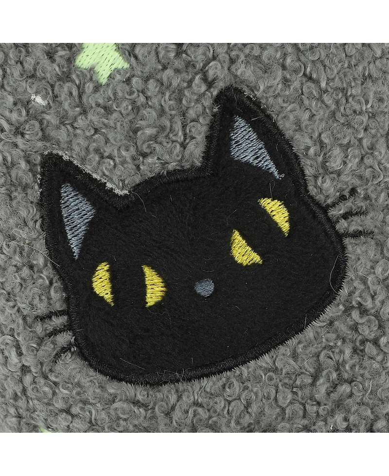 Generic Men's Halloween Black Cat Glow Moon & Stars Adult Gray Scuff Slippers-Large