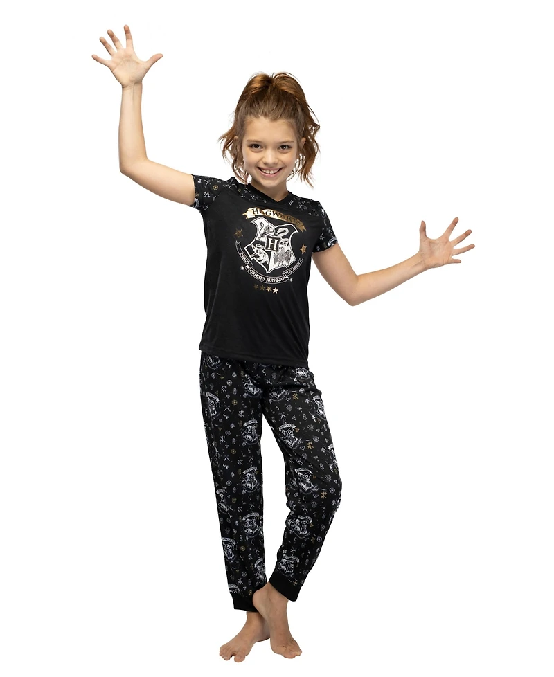 Harry Potter Girls' Hermione Hogwarts Crest Athletic Jogger 2-Piece Kids Pajama Set