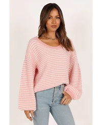 Petal and Pup Women's Becca Crewneck Waffle Stitch Stripe Knit Sweater