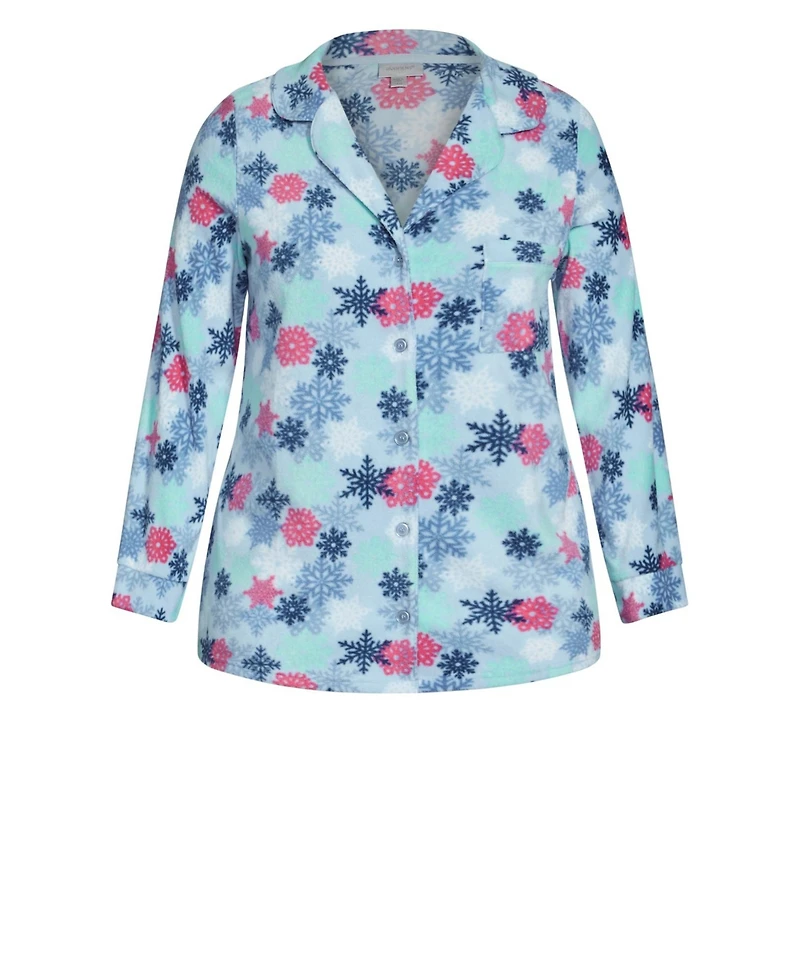 Avenue Women's Snowflake Button Fleece Sleep Top
