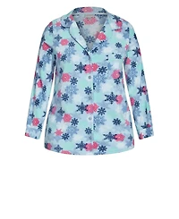 Avenue Women's Snowflake Button Fleece Sleep Top