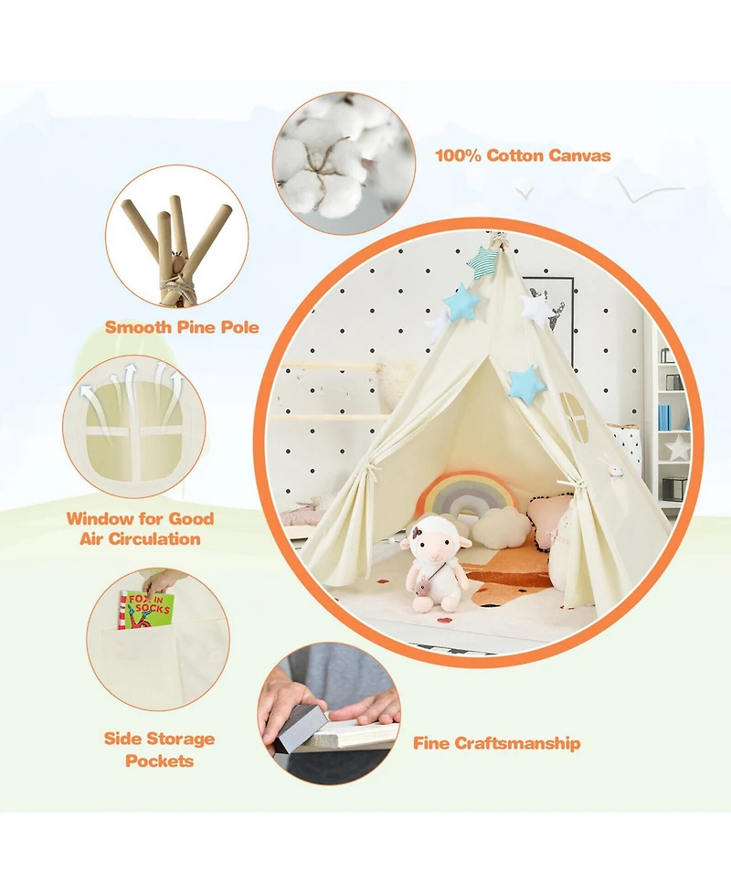 Foldable Kids Canvas Teepee Play Tent
