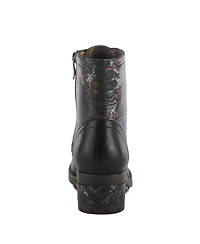 L Artiste Women s Marty-met Lace-Up Floral Metallic Boots with Faux Snakeskin Texture and Embossed Heel