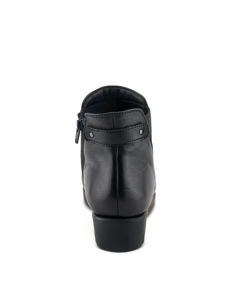 Spring Step Apso Leather Wedge Bootie with Elastic Panel, Inside Zipper, and Removable Insole