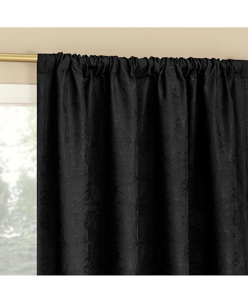 Sun Zero Belmont Floral Jacquard 100% Blackout Rod Pocket Curtain Panel