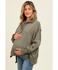 Pinkblush Olive Snap Button Pullover Henley Maternity Sweatshirt