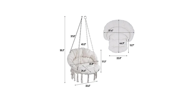 Flynama 47 Inch Macrame Hammock Swing Chair with 330 lb Capacity