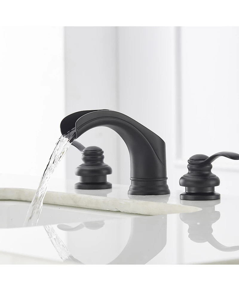 Greenspring 8 in. Waterfall Widespread 2-Handle Bathroom Faucet With Pop-up Drain Assembly in Spot Resist Matte Black