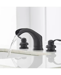 Greenspring 8 in. Waterfall Widespread 2-Handle Bathroom Faucet With Pop-up Drain Assembly in Spot Resist Matte Black