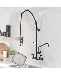 Greenspring Commercial Restaurant Pull Down 2-Handle Wall Mount Pre-Rinse Spray Utility Kitchen Faucet Matte Black