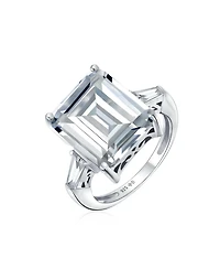 Bling Jewelry Art Deco Style 7CT Cz Emerald Cut Solitaire Statement Ring Sterling Silver Baguette Side Stones