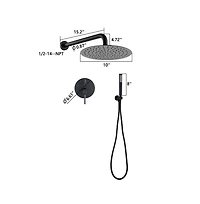 Rainsken 10" Matte Black Roud Rain Shower head and Handheld Shower Head Set