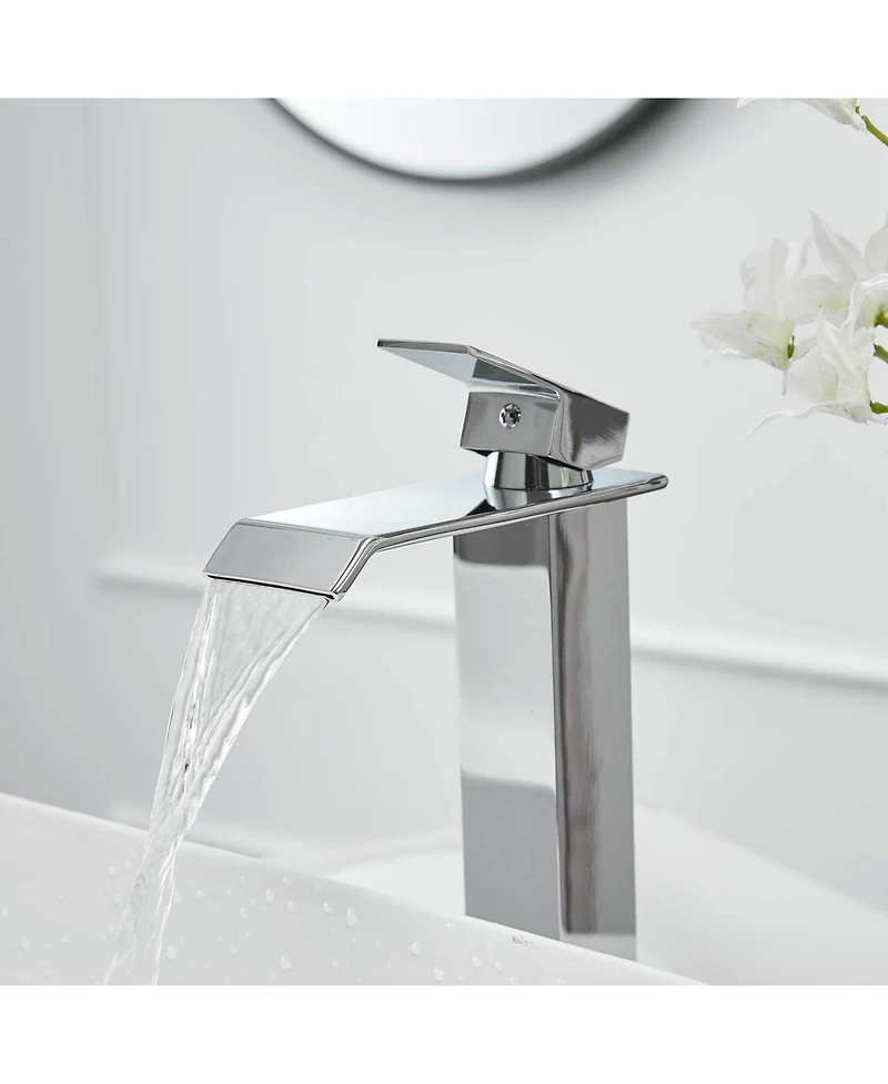 Greenspring Waterfall Single Hole Single Handle Bathroom Vessel Sink Faucet With Pop-up Drain Assembly