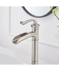 Waterfall Single Hole Single-Handle Vessel Bathroom Faucet With Pop-up Drain Assembly in Brushed Nickel
