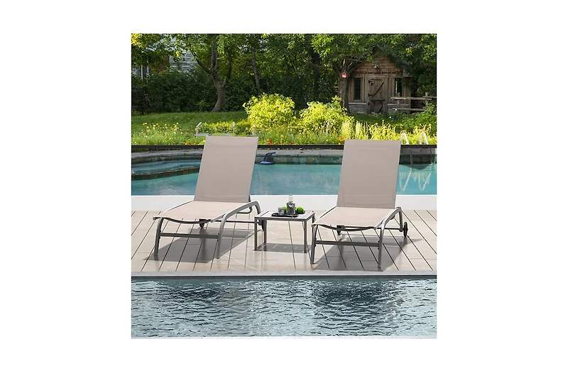 Chaise Lounge Outdoor Set of 3 -Piece Woven Patio Conversation with Gray