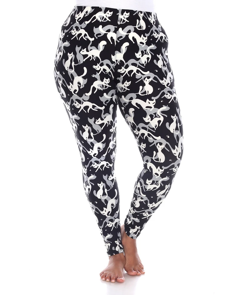 White Mark Plus Cat Print Legging Pants, 2-Pack