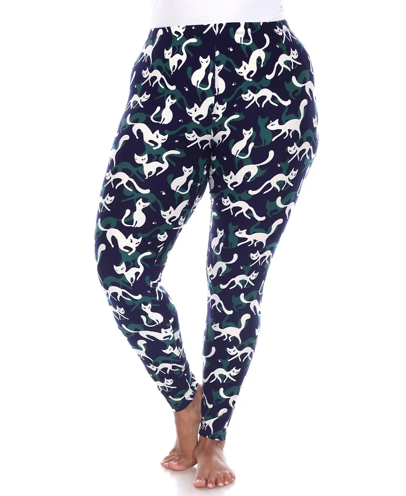 White Mark Plus Cat Print Legging Pants, 2-Pack