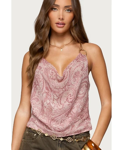 Edikted Women's Printed Halter Chain Cowl Neck Top