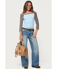 Edikted Women's Keri Boat Neck Contrast Raglan Top