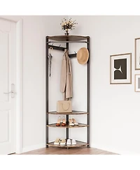 gaomon 3-In-1 Narrow Corner Coat Rack Stand with Shoe Bench & Storage Shelf for Hallway, Bedroom, Living Room - Space Saving Coat Hooks & Shoe Rack