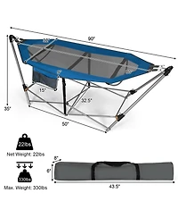 Gymax Folding Hammock Indoor & Outdoor with Side Pocket Iron Stand