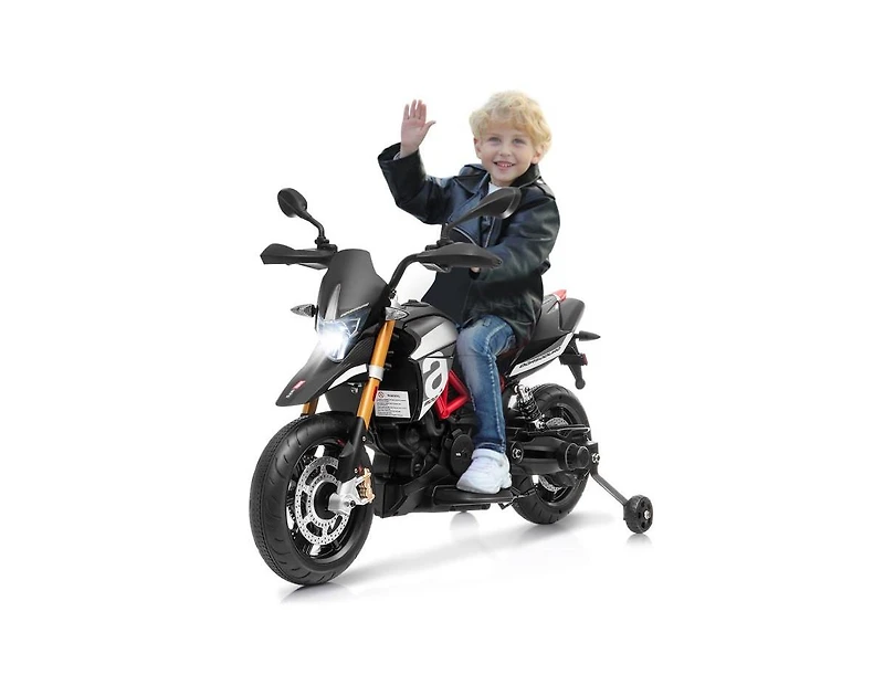 12V Licensed Kids Ride-On Motorcycle with Sounds – Black