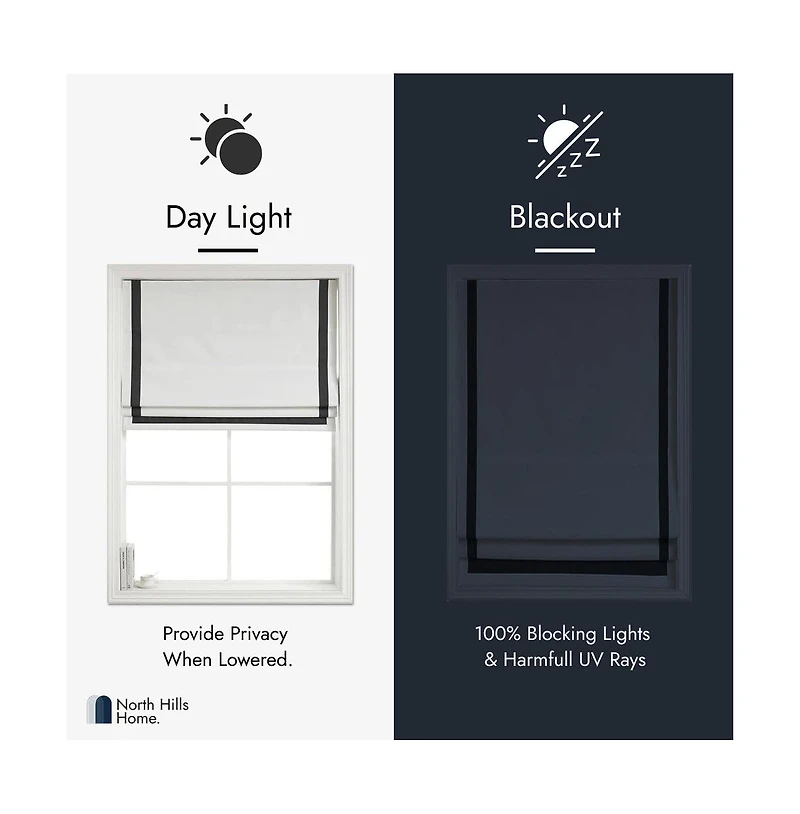 Shadisfy Cordless Pull Down 100% Blackout Roman Shade with Ribbon Border 30"x64"