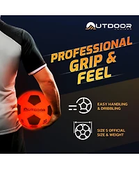 Lifemaster Enjoy glowing soccer fun with the Outdoor Cruiser Light Up Soccer Ball! Waterproof, tap-activated, and glows for up to 30 hours. Includes p