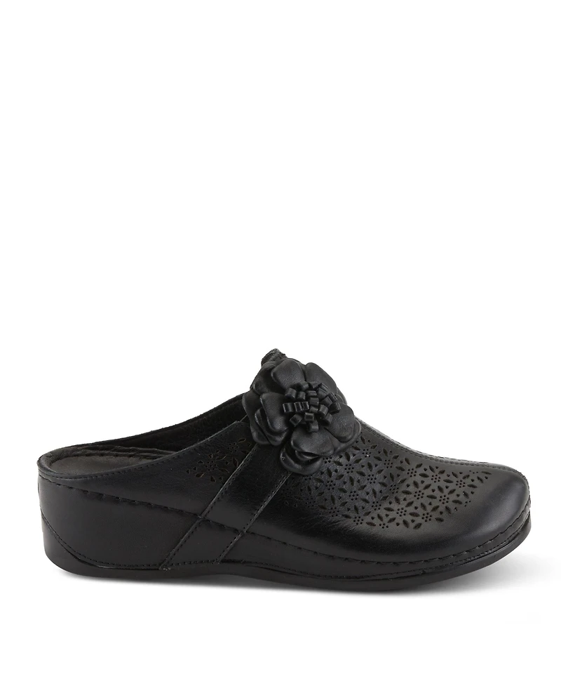 Spring Step Lilybean Leather Perforated Clogs with Floral Applique and Open Back