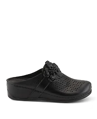 Spring Step Lilybean Leather Perforated Clogs with Floral Applique and Open Back
