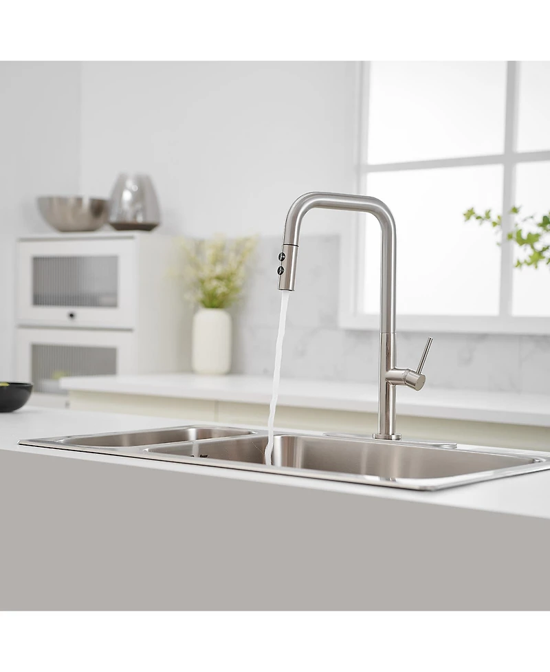 Greenspring Single Handle Pull-Down Sprayer 1 Spray High Arc Kitchen Faucet With Deck Plate in Brushed Nickel