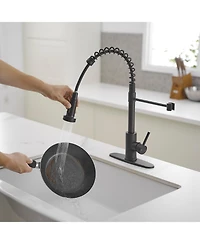 Greenspring Single-Handle Pull-Down Sprayer High Arc Kitchen Faucet With Deck Plate in Matte Black