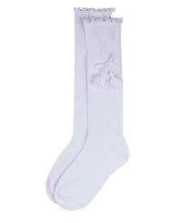 Memoi Little Girls Cotton-Rich Tassle-Bow-Trimmed Lettuce Edge Knee High Sock