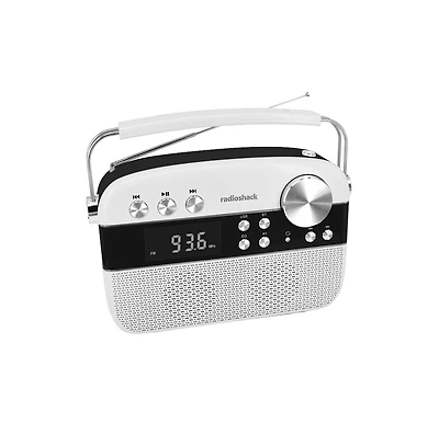 RadioShack Am Fm 2-Band Vintage Radio with Bluetooth Function and Usb Tf Ports and Aux-in 1202267 White