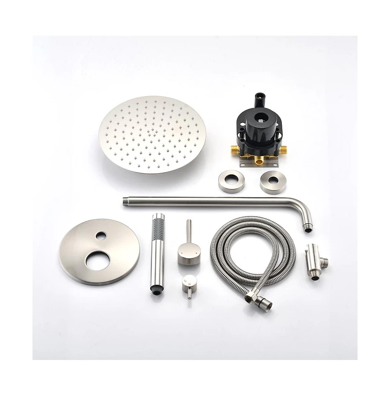 Rainsken Wall Mounted Round Shower Combo Set with 10" Rain Shower Head and Handheld Shower Head Set with Pressure Balancing Valve, Silver