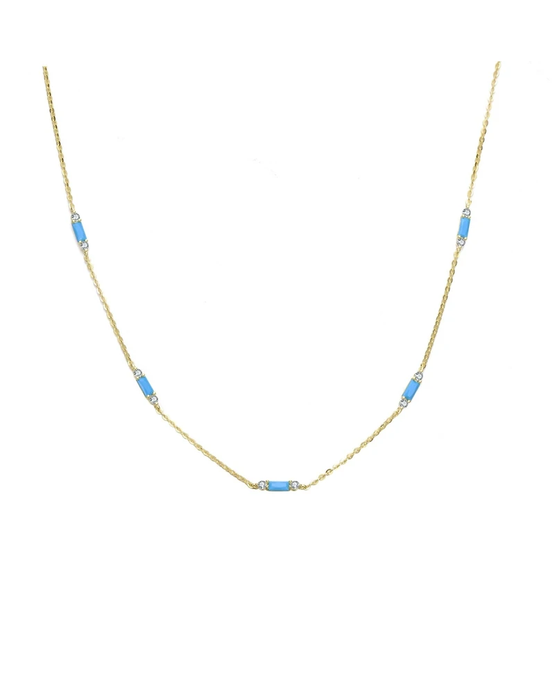Rachel Glauber 14K Gold Plated with Blue & Clear Cubic Zirconia Station Necklace