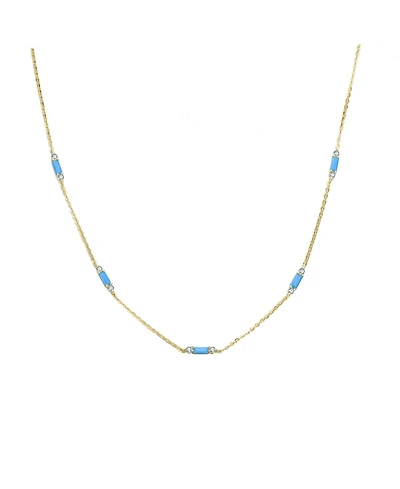 Rachel Glauber 14K Gold Plated with Blue & Clear Cubic Zirconia Station Necklace