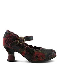 L'Artiste Women's Adodora-Prit Baroque Mary Jane Shoes with Velvet and Leather Upper, Scalloped Edges, Antique Buckle, Cushioned Insole, Sculpted