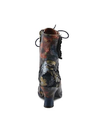 L Artiste Women s Roselia-flow Baroque Floral Lace-Up Boots with 3D Rose Applique and Sculpted Heel