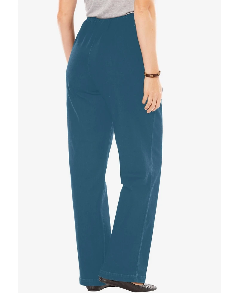 Woman Within Women's Fineline Stretch Denim Wide-Leg Pull-On Jeans